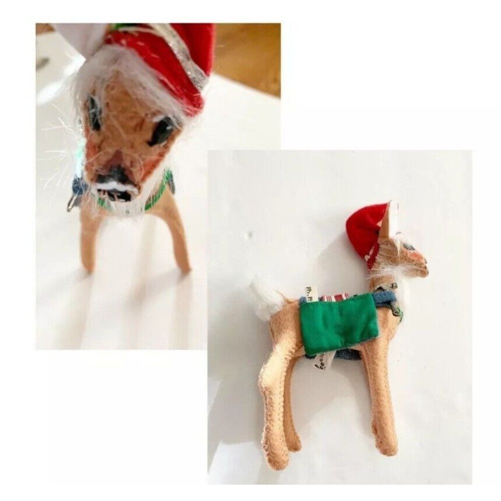 Annalee Doll Collectible Vintage 5” Fawn Christmas Reindeer with Santa Hat Work